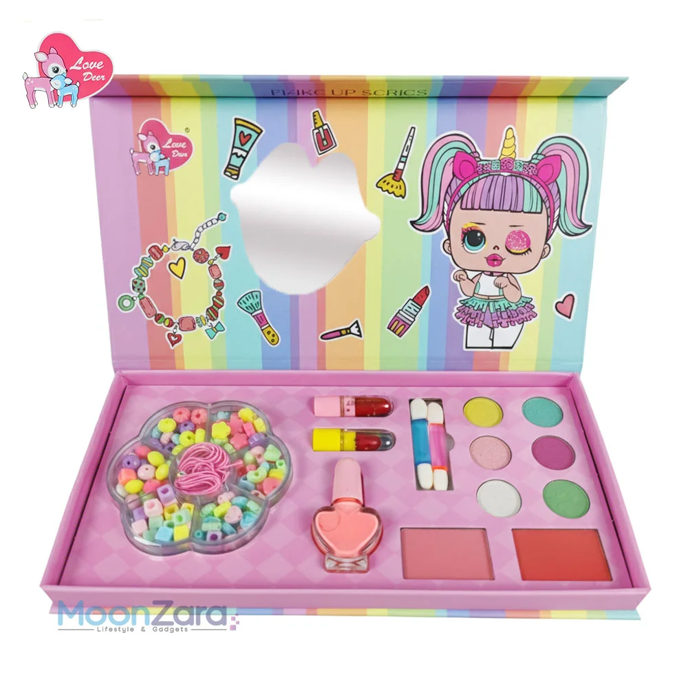 Shining Princess 2 in 1 DIY Beads Jewelry & Makeup Set Box – 20-Item Professional Kids Makeup Series LD6141