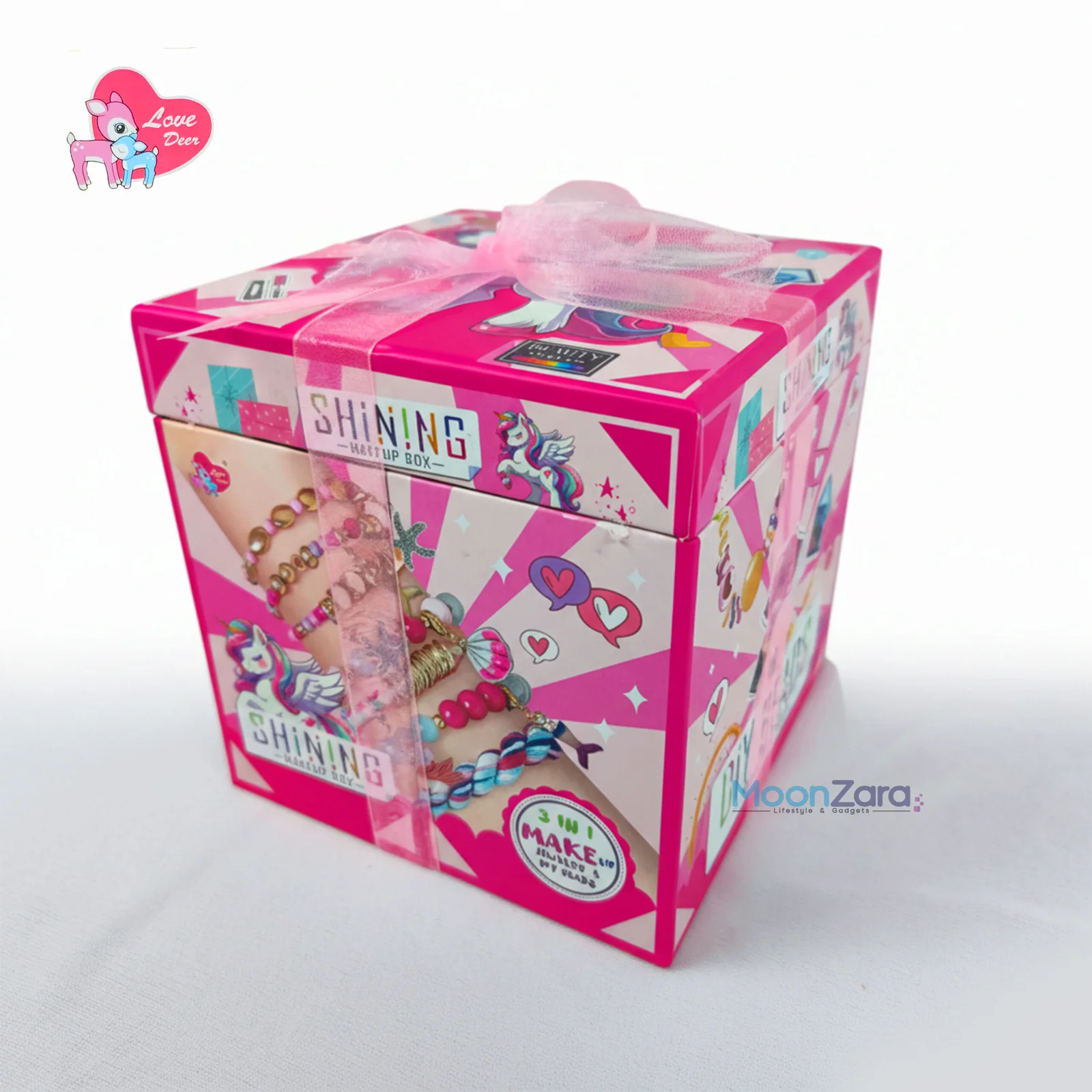 Shining Unicorn 3-in-1 Makeup & Jewelry DIY Beads Set – 75-Piece Kids Gift Box LD6087-2