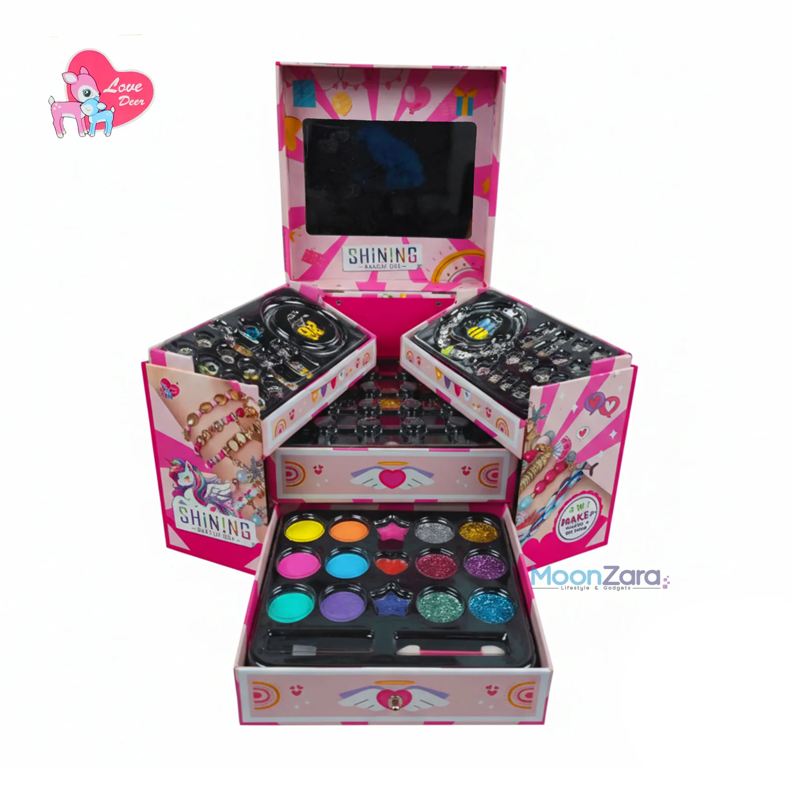 Shining Unicorn 3-in-1 Makeup & Jewelry DIY Beads Set – 75-Piece Kids Gift Box LD6087-2