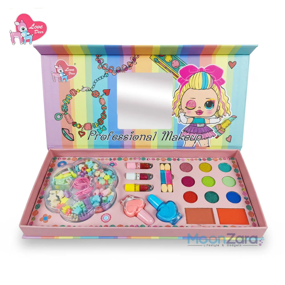 Shining Princess 2 in 1 DIY Beads Jewelry & Makeup Set Box – 25-Item Professional Kids Makeup Series LD6134